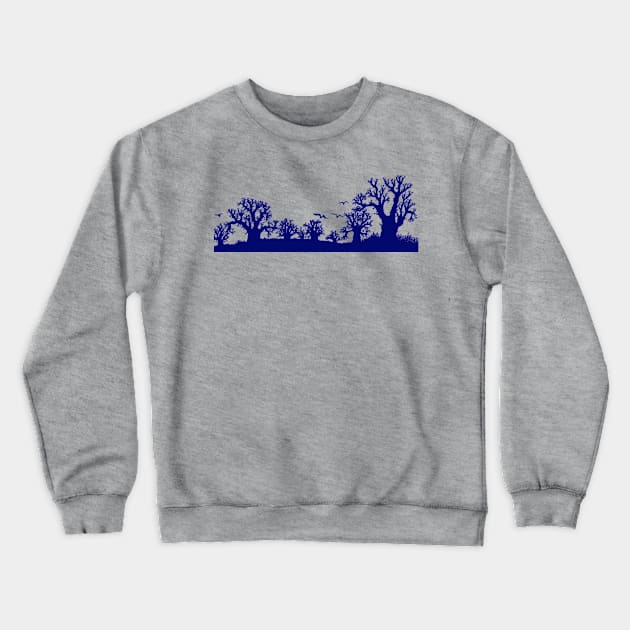 Baobab Trees Silhouette Blue Crewneck Sweatshirt by Tony Cisse Art Originals